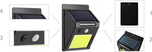 Solar led buitenlamp met bewegingssensor - fel wit licht - montage plakken of schroeven