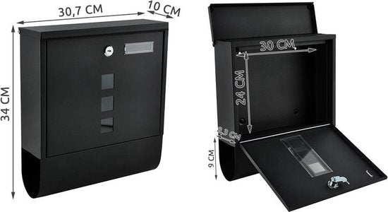 brievenbus – met krantenrol – wandbrievenbus - mat zwart